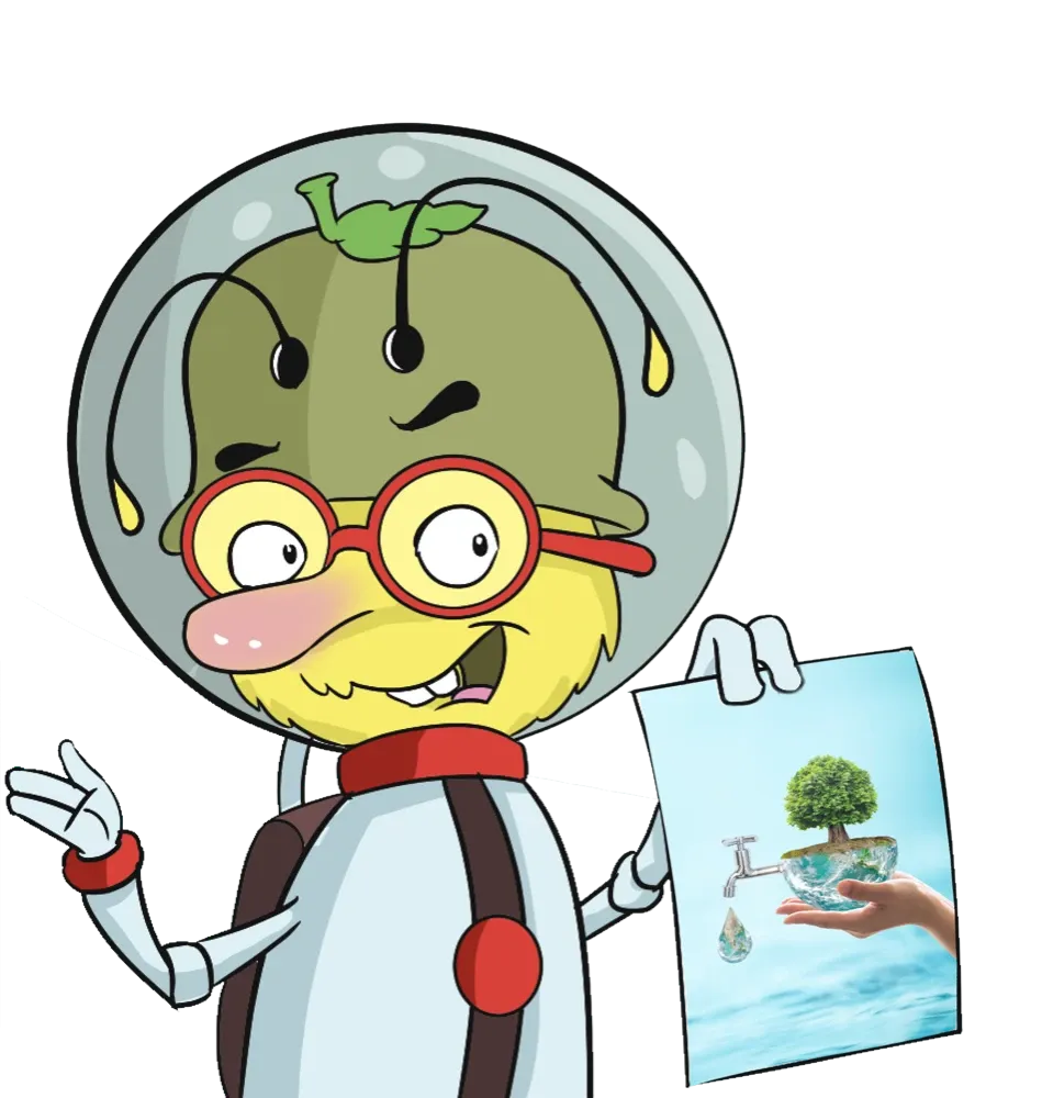 Axebug in a spacesuit, holding up a picture